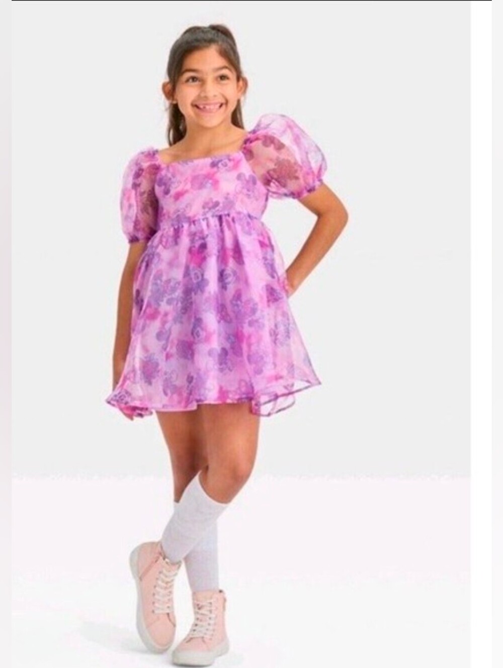 Selkie Inspired Disney Minnie Mouse Purple Organza Dress w/ Puff-Sleeves